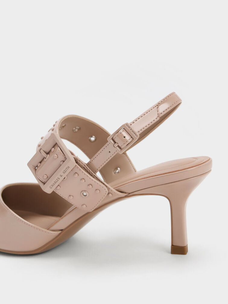 Sepatu Pumps Sepphe Grommet Slingback Patent, Nude, hi-res
