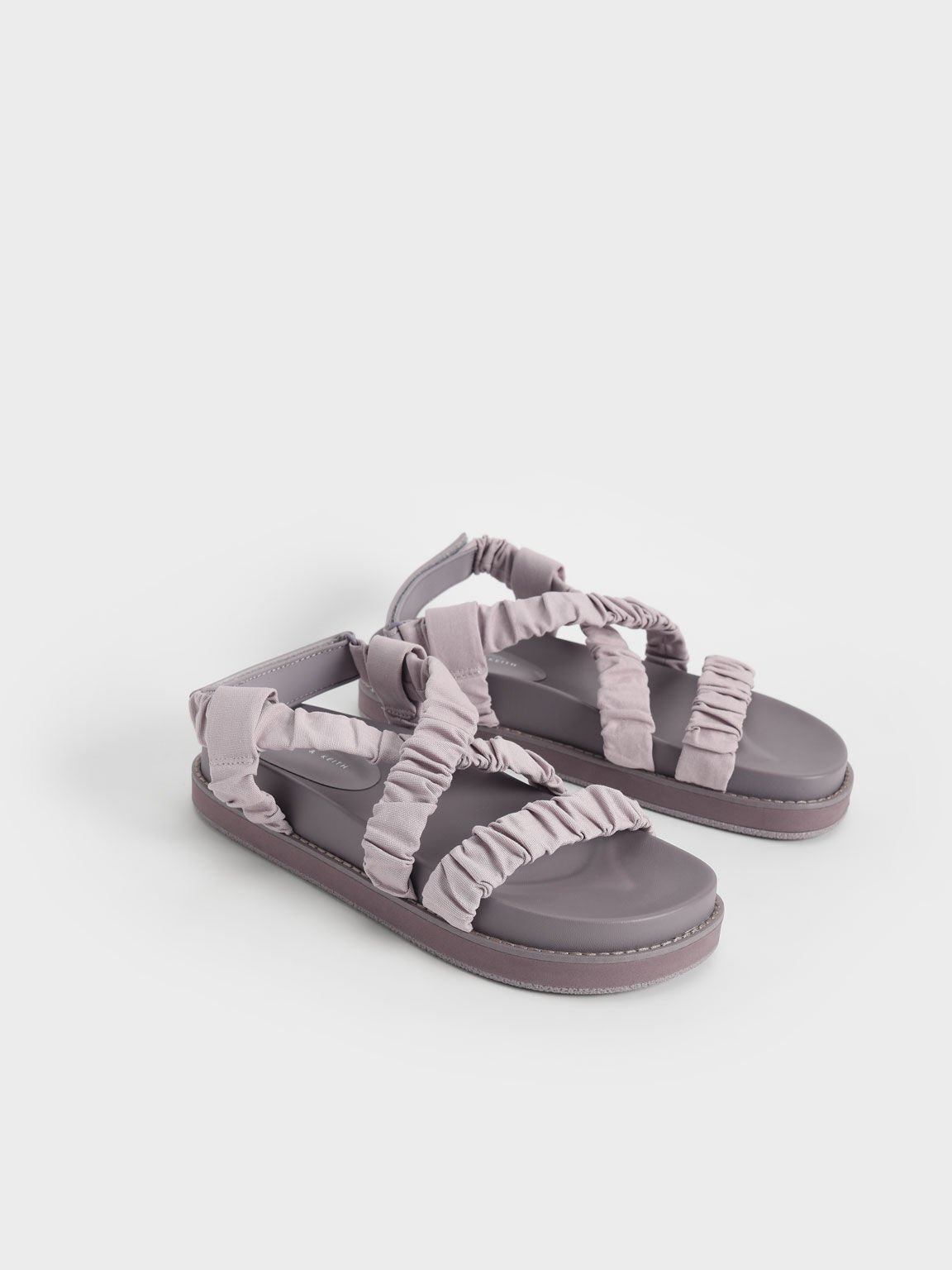 Canvas Ruched Crossover Sandals, Lilac, hi-res