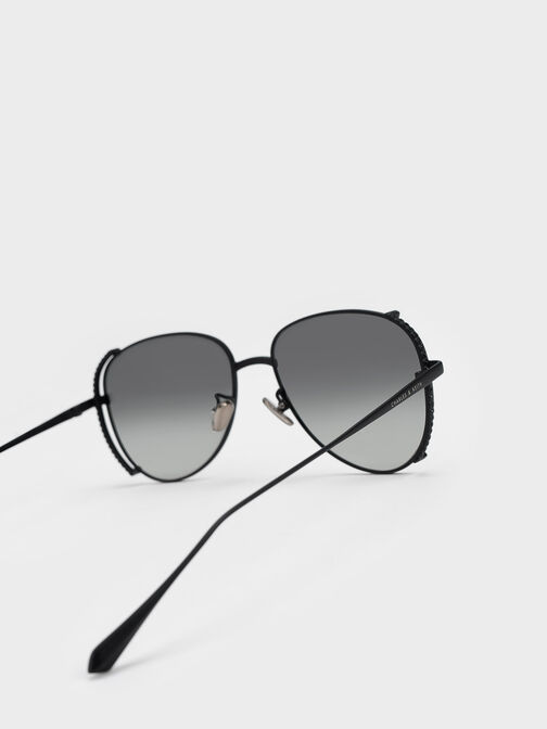 Kacamata Aviator Gem-Embellished Wireframe, Black, hi-res