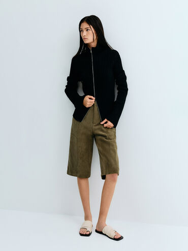 Faux Suede Ruched Toe-Ring Sandals, Chalk, hi-res