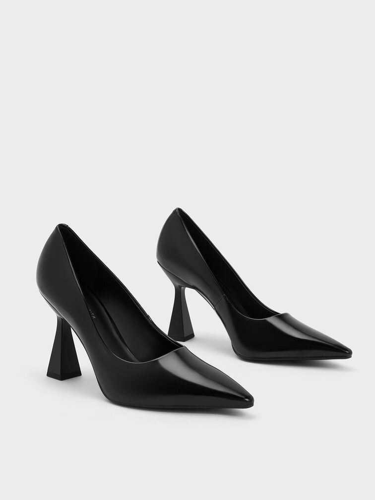 Sepatu Pumps Trapeze Heel Pointed-Toe, Black Box, hi-res