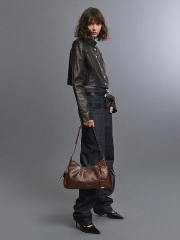 Khai Side-Pocket Shoulder Bag, Distressed Coffee, hi-res