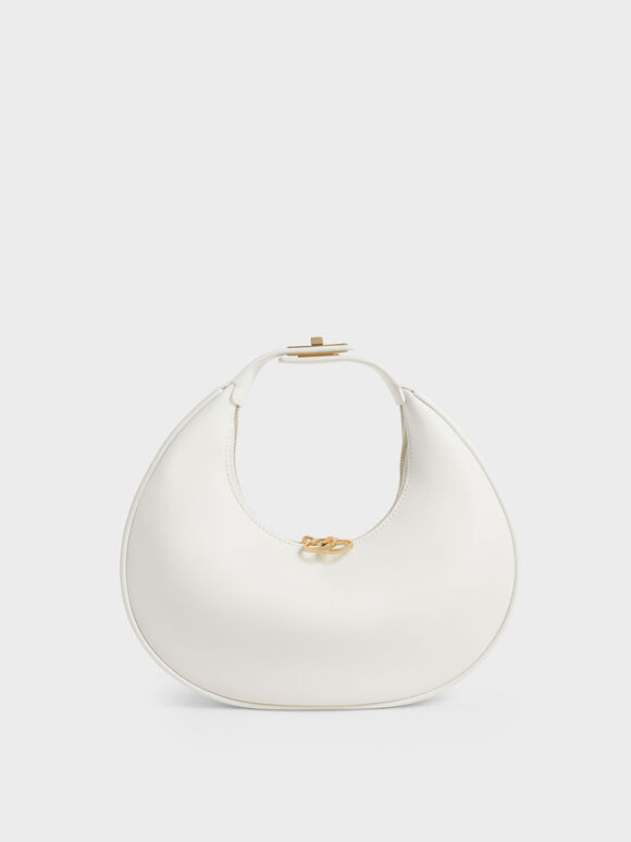Crescent Hobo Bag, White, hi-res