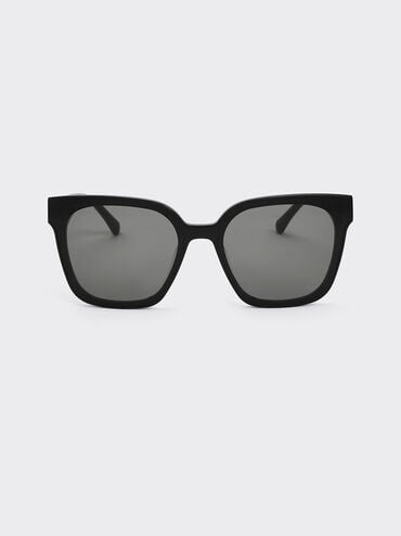 Freya Square Thick-Frame Sunglasses, Black, hi-res