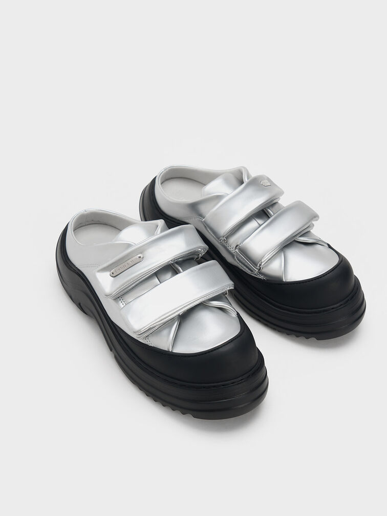 Sneakers Slip-On Nylon Padded Double-Strap, Silver, hi-res