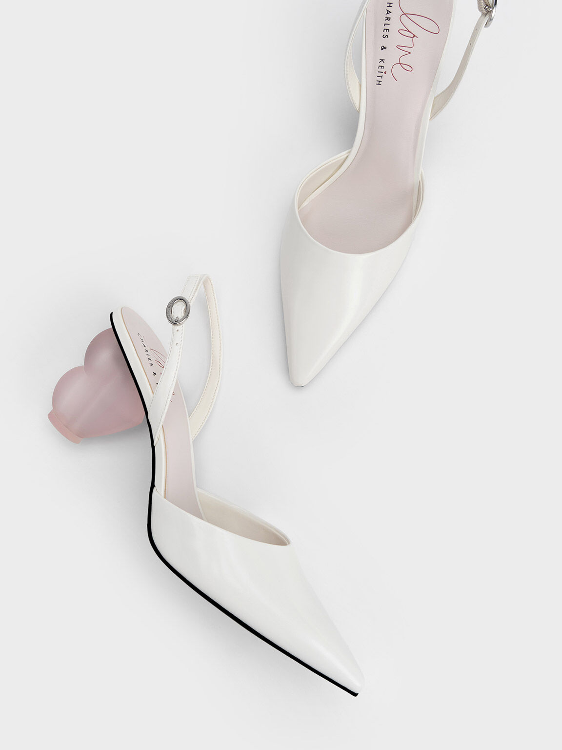 Sepatu Slingback Pumps Heart Heel, White, hi-res