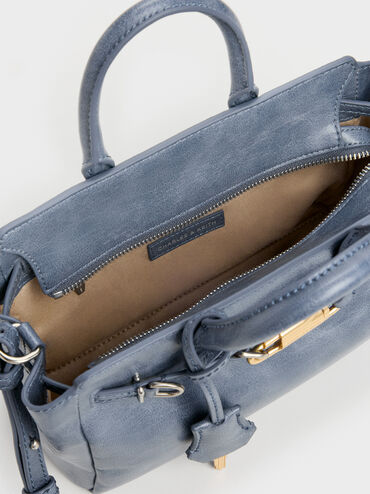 Tas Tote Belted Delfina Mini, Distressed Midnight Blue, hi-res