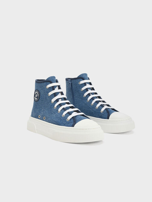 Sepatu Sneakers Kay Canvas High-Top, Blue, hi-res