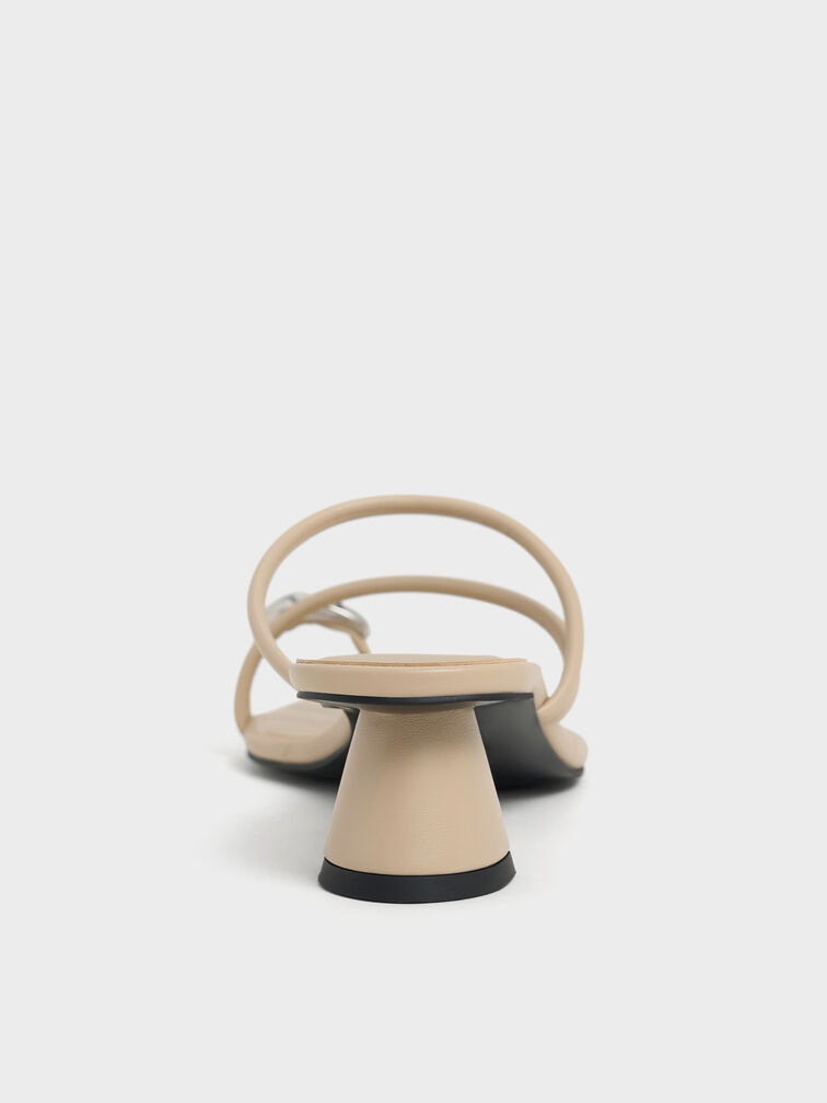 Sandal Heeled Strappy Toe-Ring Metallic-Accent, Taupe, hi-res