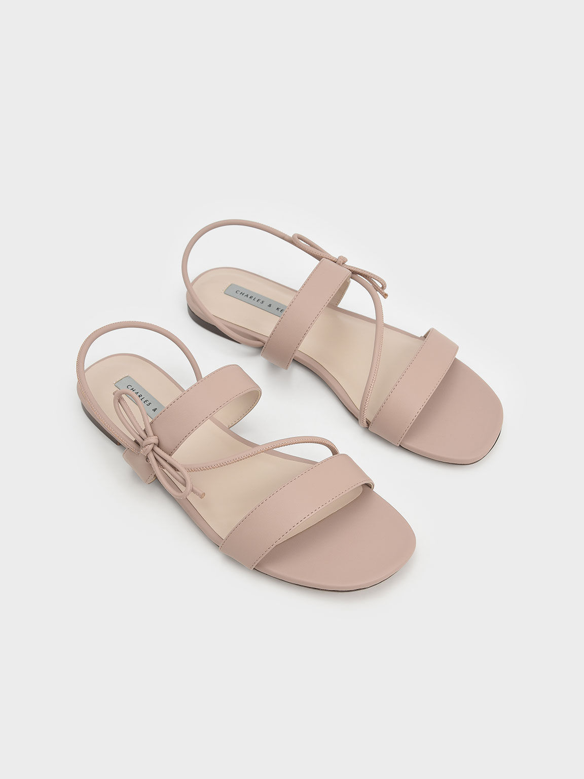 Textured Bow-Tie Flat Slingback Sandals, Nude, hi-res