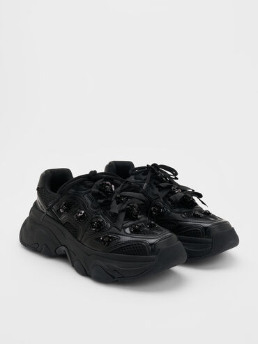 Sneakers Chunky Flower-Embellished Gaskell, Black, hi-res