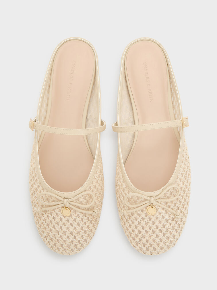 Raffia Bow Mary Jane Mules, Beige, hi-res