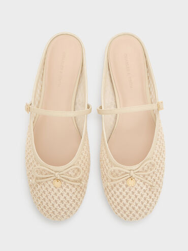 Raffia Bow Mary Jane Mules, Beige, hi-res