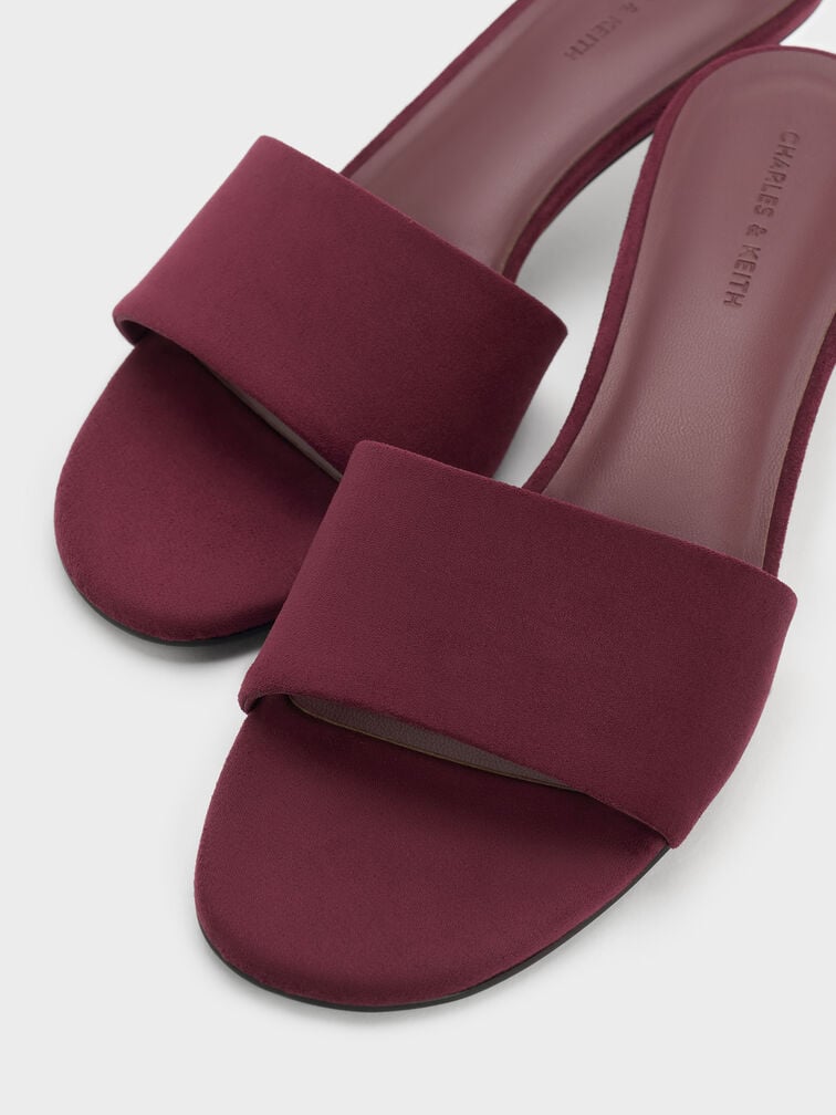 Sepatu Mules Heeled Ruthie Faux Suede, Burgundy, hi-res