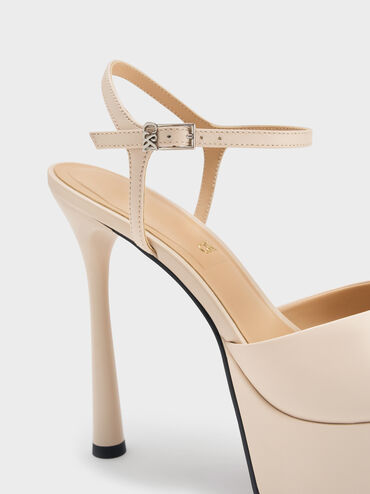 Francesca Leather Peep-Toe Platform Heels, Oat, hi-res