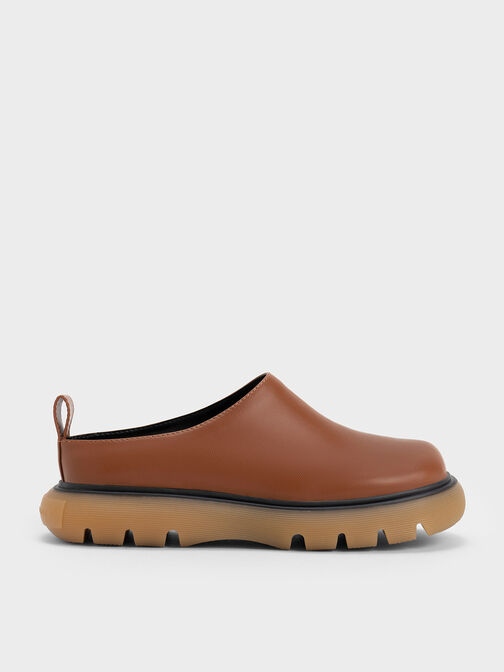 Sepatu Platform Mules Round-Toe, Cognac, hi-res