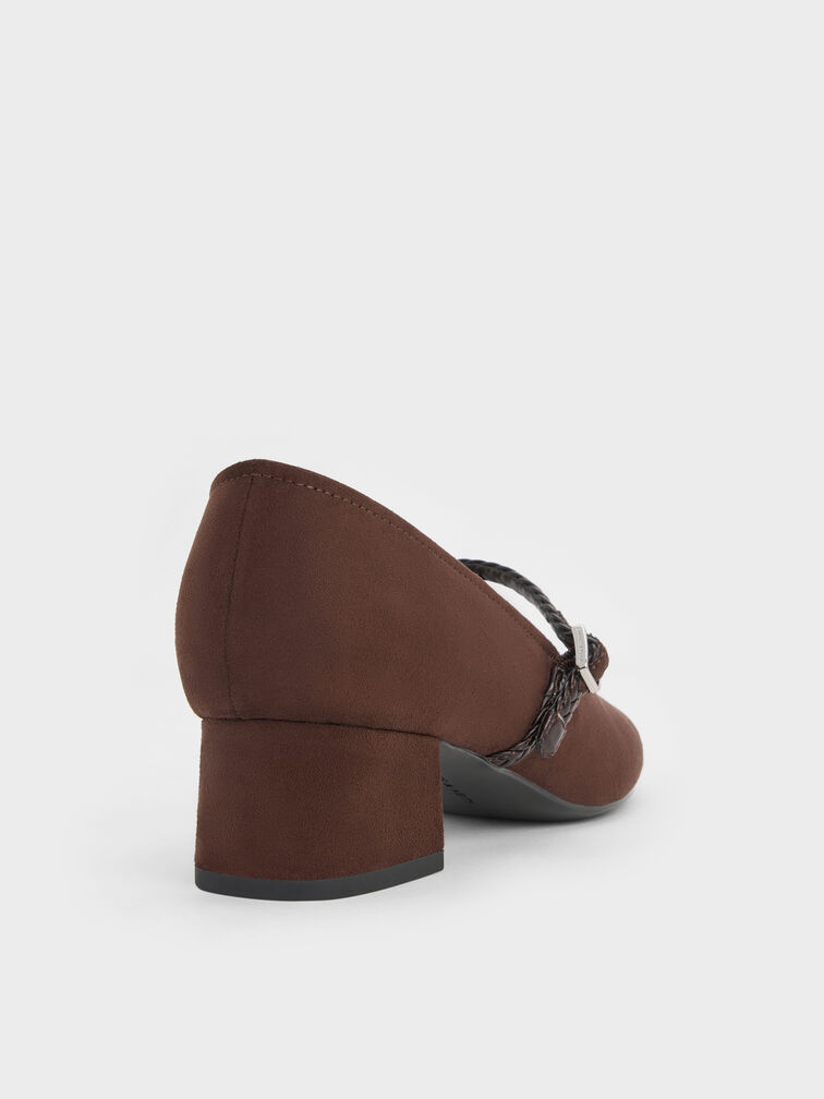 Sepatu Pumps Mary Jane Franca Fuax Suede, Dark Brown Textured, hi-res
