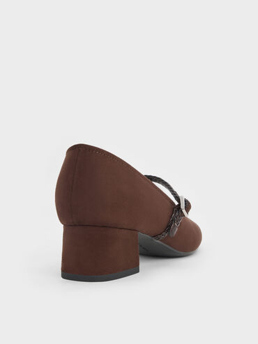 Sepatu Pumps Mary Jane Franca Fuax Suede, Dark Brown Textured, hi-res