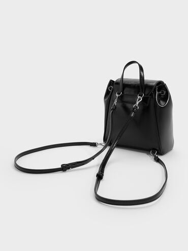 Blaise Front-Pocket Drawstring Backpack, Noir, hi-res