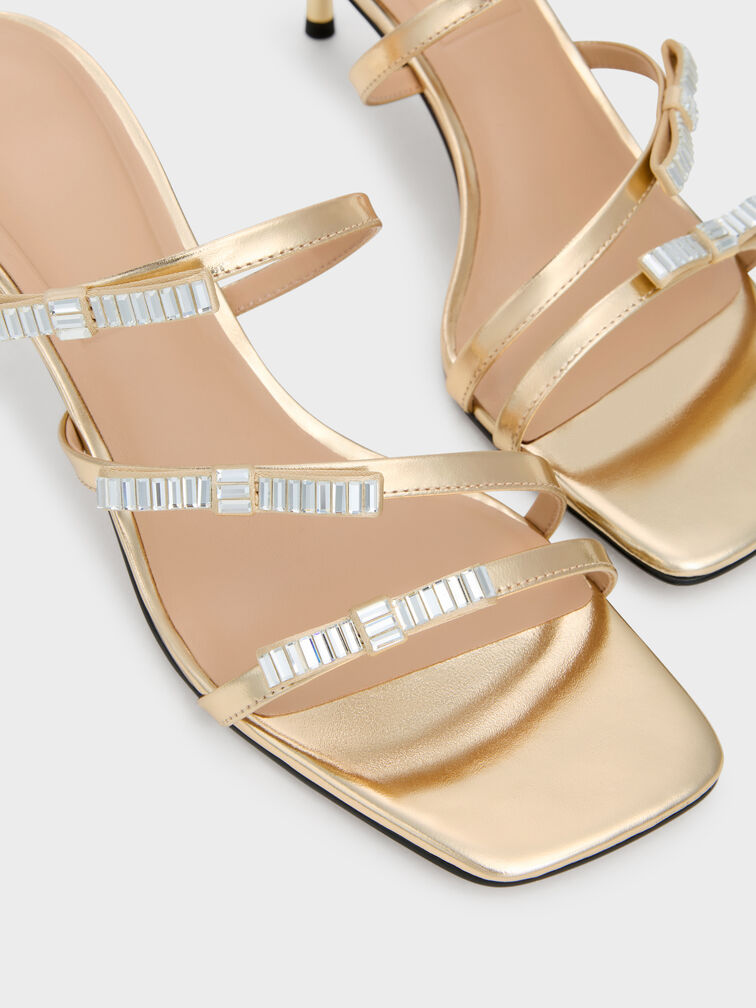 Sandal Heeled Gem-Bow Jessy Leather, Gold, hi-res