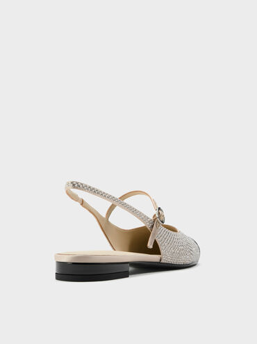 Pearl & Crystal-Embellished Cap-Toe Slingback Mary Jane Flats, Gold, hi-res
