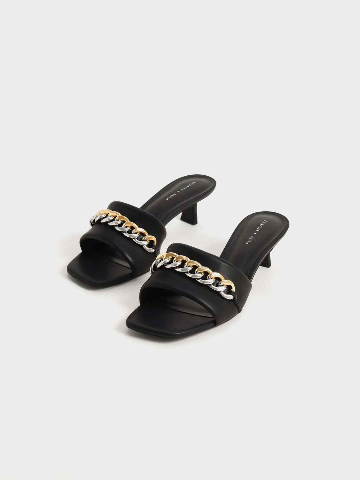 Sandal Mules Chain-Embellished Blade Heel, Black, hi-res