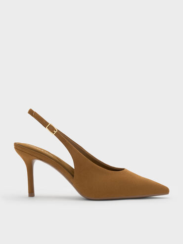 Sepatu Pumps Slingback Faux Suede Emelia, Camel, hi-res