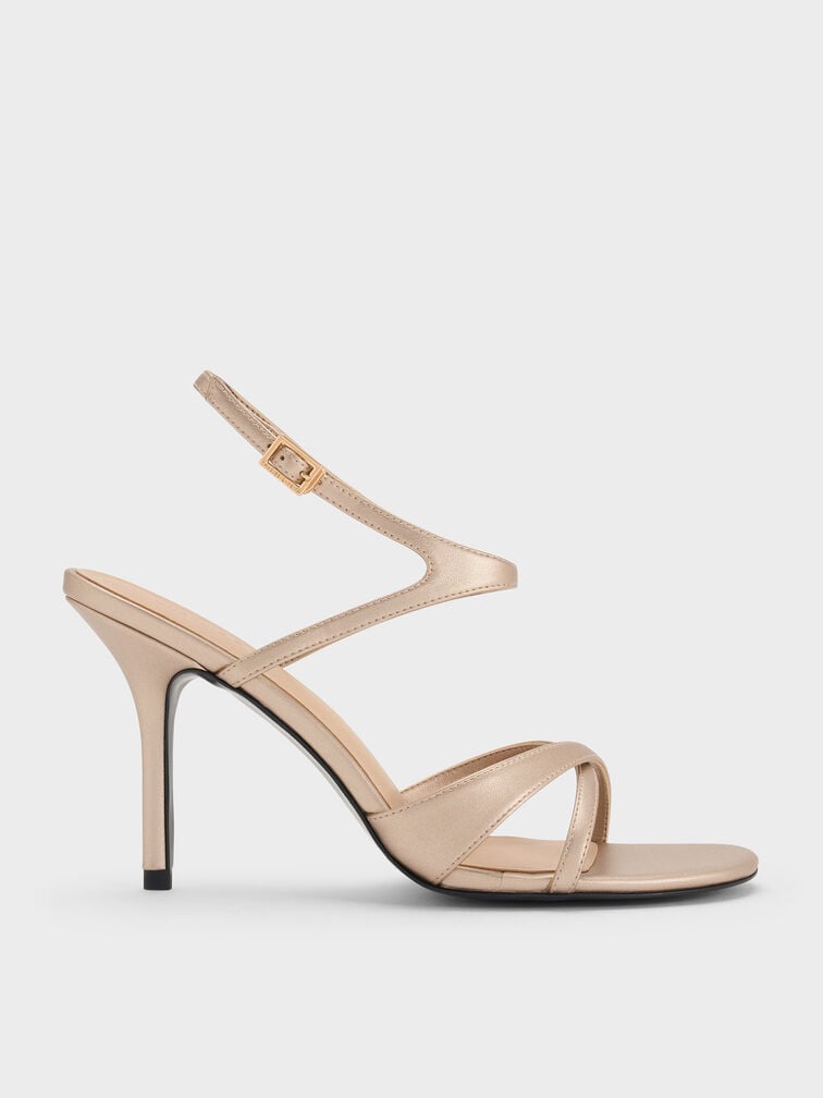Sandal Stiletto Crossover Metallic, Champagne, hi-res