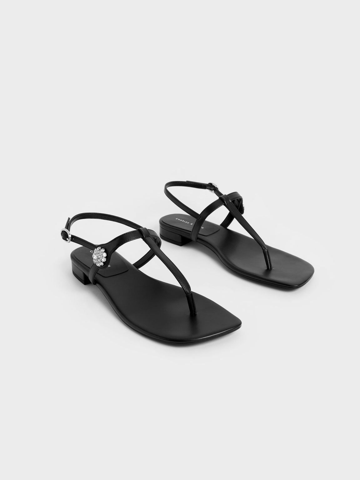 Sandal Thong Gem-Embellished, Black, hi-res
