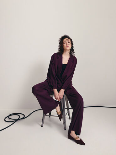 Faux Suede Metallic-Accent Ballet Flats, Burgundy, hi-res