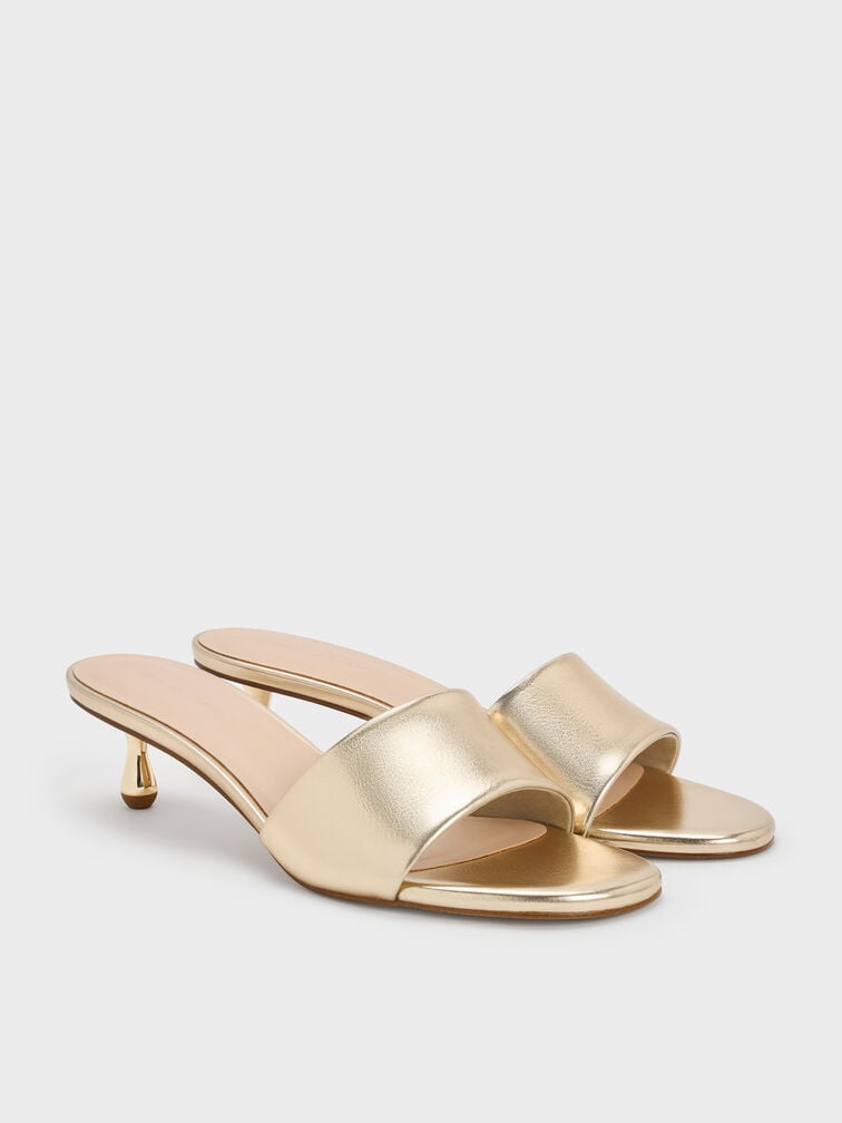 Sepatu Mules Heeled Ruthie Metallic, Light Gold, hi-res