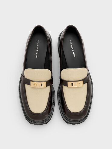 Sepatu Loafers Platform Metallic-Accent Lando Canvas Two-Tone, Multi, hi-res