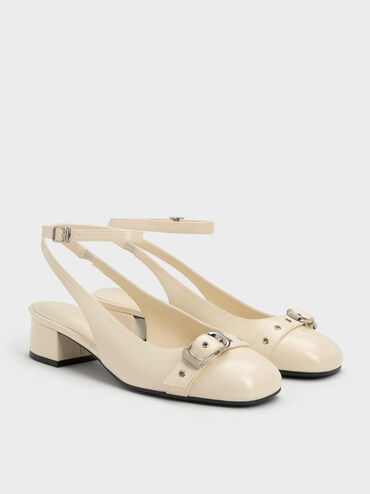 Sepatu Pumps Ankle-Strap Grommet-Belt, Chalk, hi-res