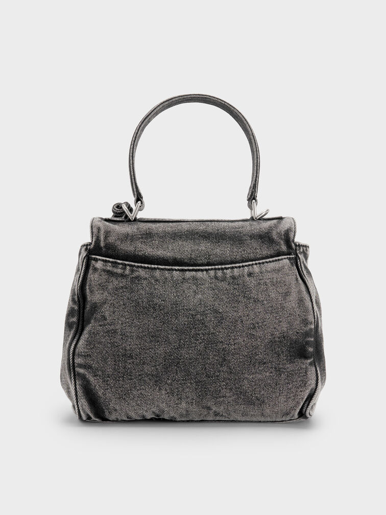Tas Top Handle Jeans Arita Denim, Denim Noir, hi-res