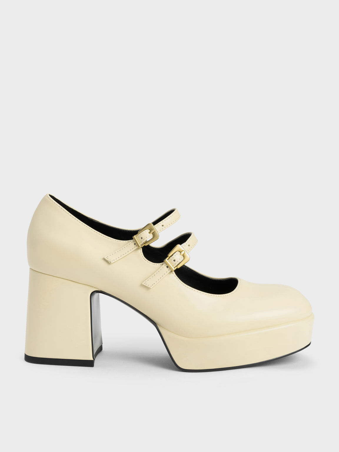 Sepatu Block Heel Mary Janes, Yellow, hi-res
