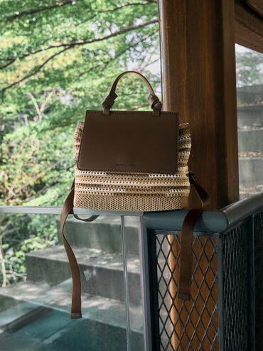 Tas Ransel Knitted Multi-Stripe Girls' Ida, Multi Brown, hi-res