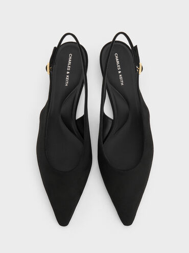 Emelia Faux Suede Slingback Flats, Black Textured, hi-res