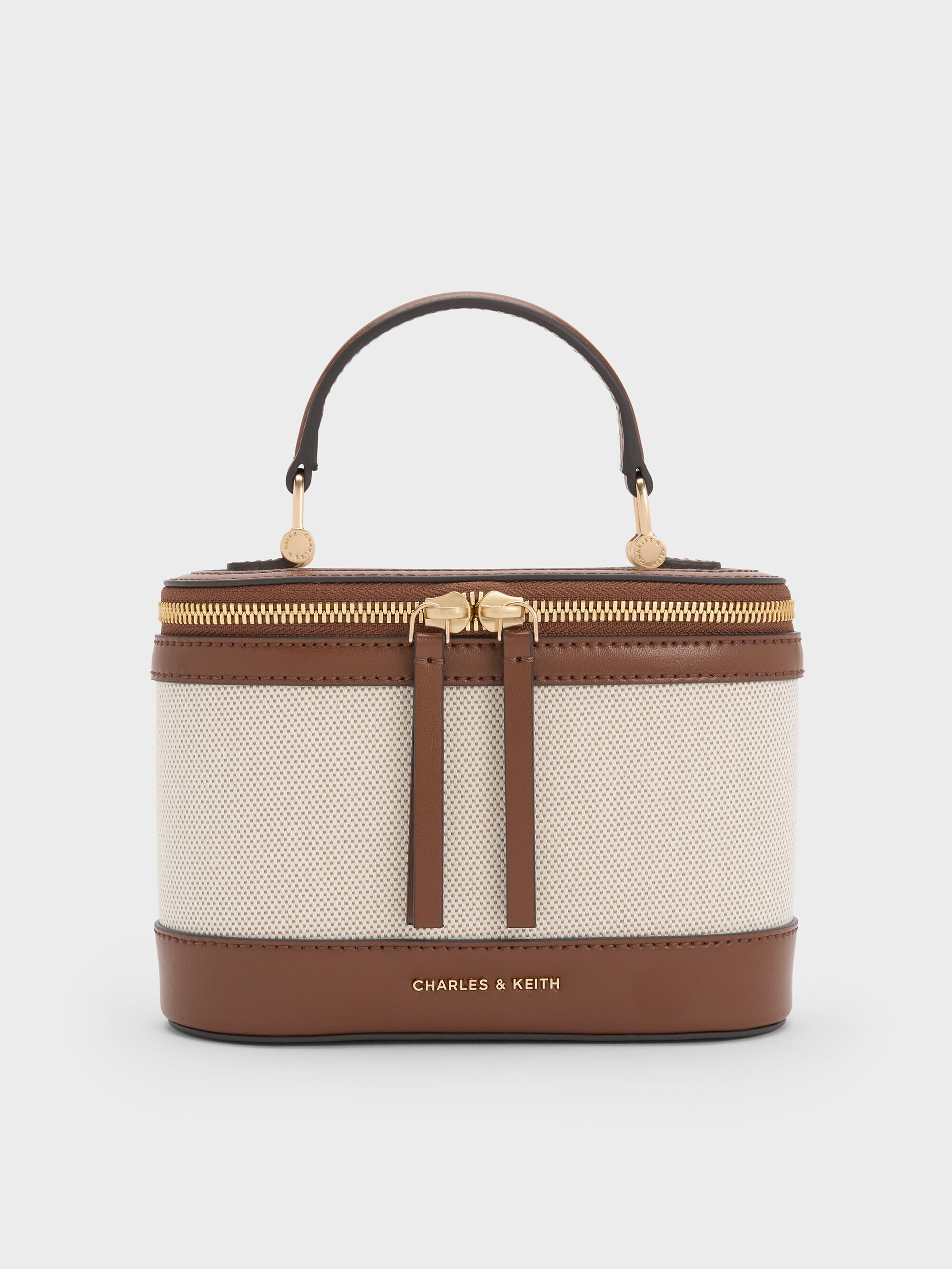 Enola Canvas Top Handle Vanity Bag - Chocolate - CHARLES & KEITH ID