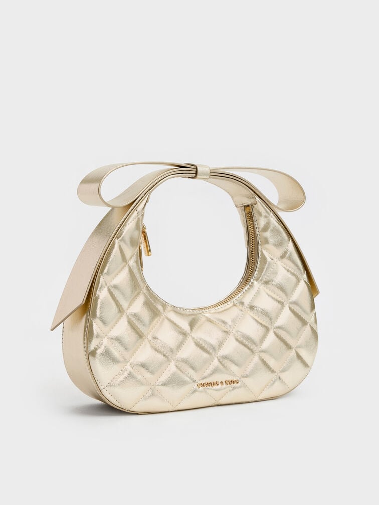 Tas Crescent Bow-Handle Janie Metallic, Champagne, hi-res