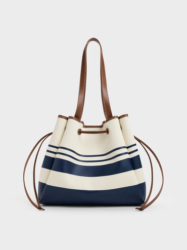 Tas Tote Drawstring Striped Hanya Canvas, Multi, hi-res