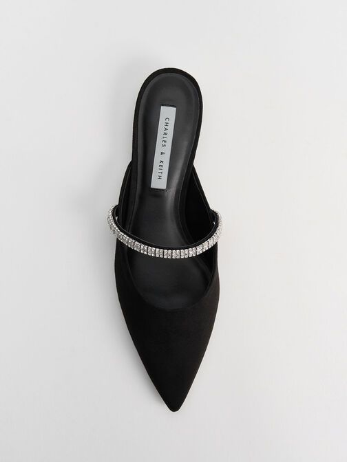 Sepatu Mules Textured Gem-Embellished Ambrosia, Black Textured, hi-res