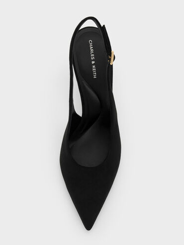 Sepatu Pumps Slingback Faux Suede Emelia, Black Textured, hi-res