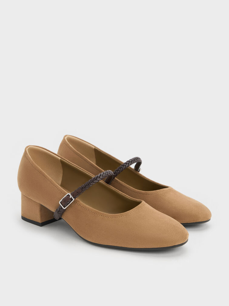 Sepatu Pumps Mary Jane Franca Fuax Suede, Sand, hi-res