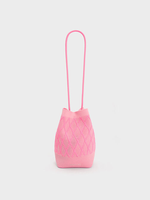 Genoa Knitted Drawstring Bag, Pink, hi-res