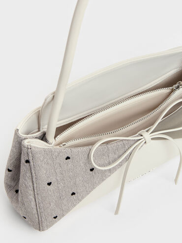Tas Bahu Panelled Bow Heart-Print Hazel, Taupe, hi-res
