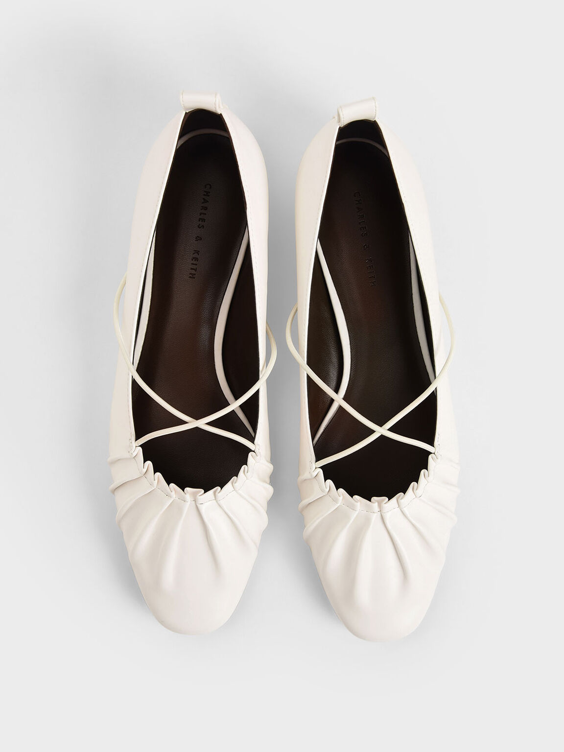 Criss-Cross Ruched Ballerina Flats, White, hi-res