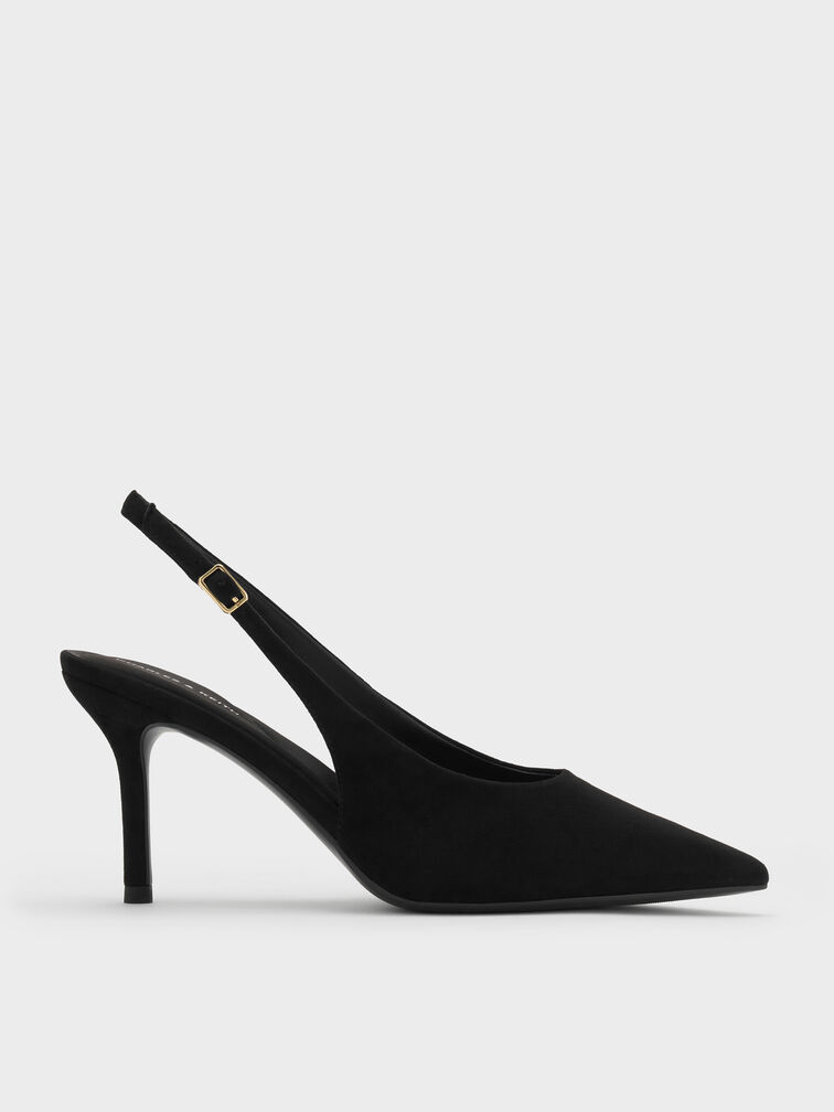 Sepatu Pumps Slingback Faux Suede Emelia, Black Textured, hi-res