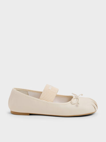 Sepatu Flats Mary Jane Furry-Strap Bow Winona, Chalk, hi-res