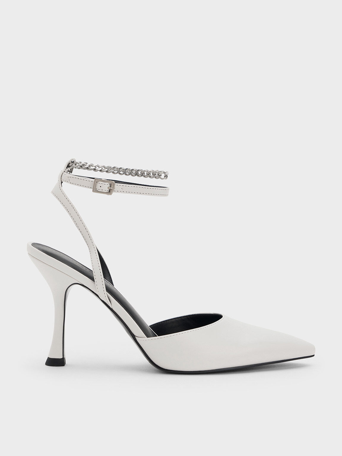 Chain-Link Ankle-Strap Pumps, White, hi-res