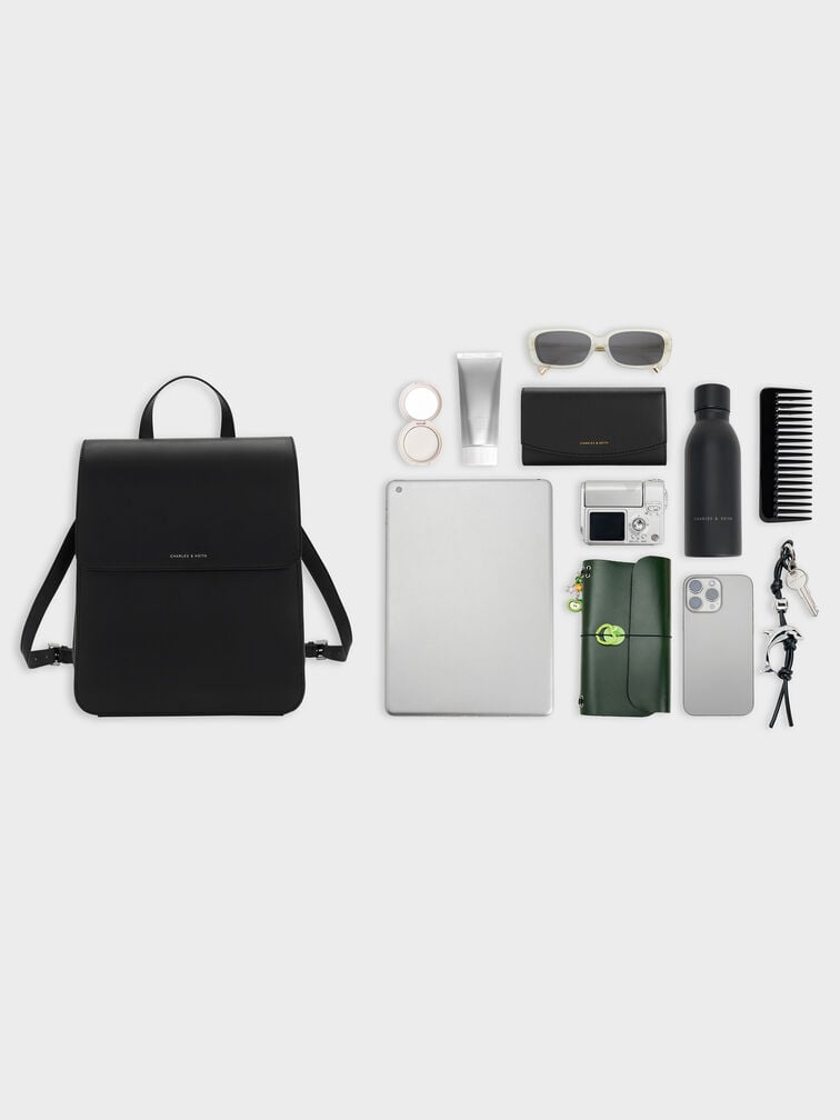Tas Ransel Structured Front Flap Octavia, Noir, hi-res